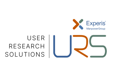 The Experis User Research Solutions logo. In the top right, there is a tri-colored X, along with the workd "Experis" above the parent company, "ManpowerGroup". Below that are the letters URS, each a different color matching those of the X above. to the left of that, there is a divider, and the words User Research Solutions.